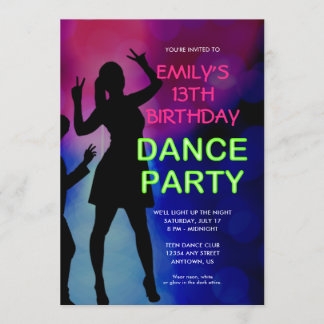 Party Einladung zum 13. Geburtstag der Girl's Neon
