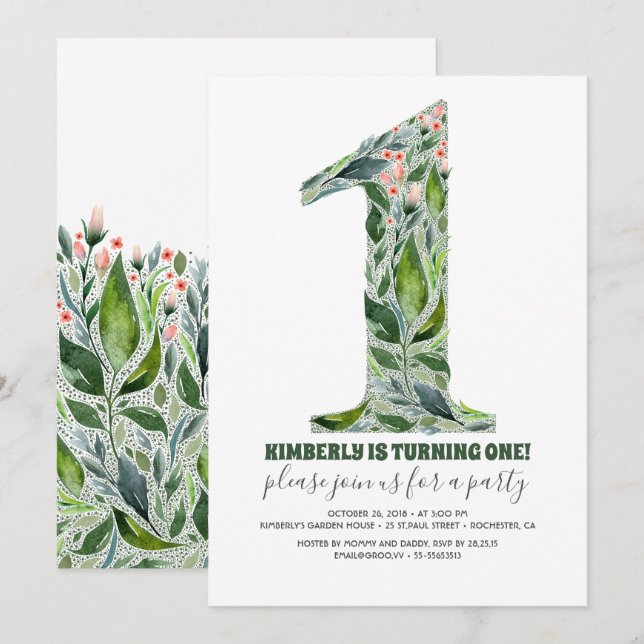  Party Einladung zum 1. Geburtstag (Vorne/Hinten)