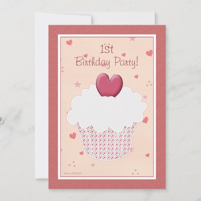 Party Einladung zum 1. Geburtstag - Herzklopfen (Vorderseite)