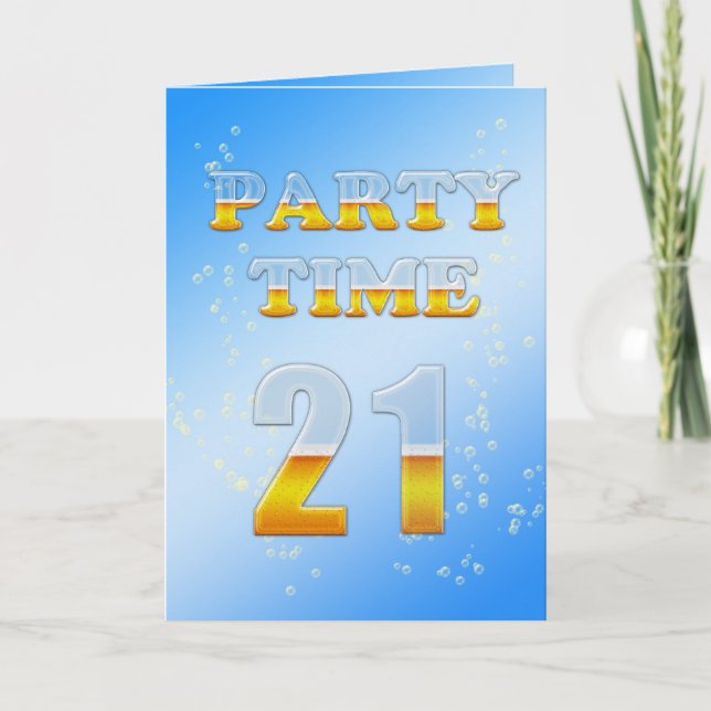 Party Einladung zum 21. Geburtstag mit viel Bier (Vorderseite)