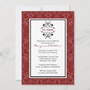 Party Einladung zum 25. Jubiläum Red Damask