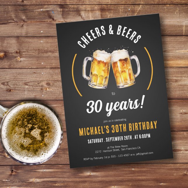 Party Einladung zum 30. Geburtstag (Cheers and Beers 30th Birthday Party Invitation)