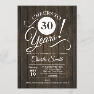 Party Einladung zum 30. Geburtstag mit Holzmuster