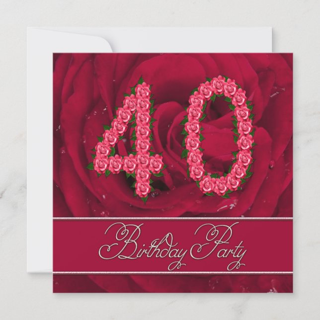 Party Einladung zum 40. Geburtstag mit Rose (Vorderseite)