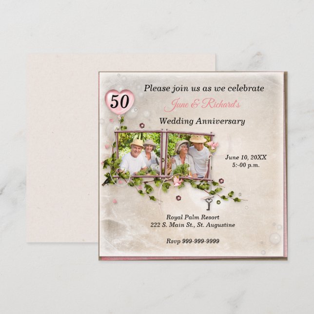 Party Einladung zum 50. Foto Hochzeit (Vorne/Hinten)