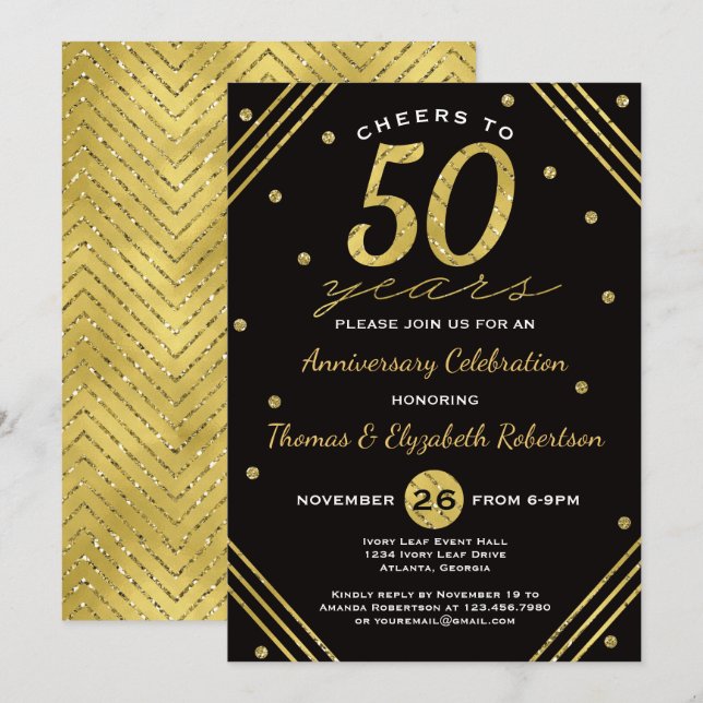 Party Einladung zum 50. Jubiläum, Imitate Gold (Vorne/Hinten)