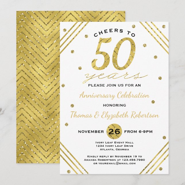 Party Einladung zum 50. Jubiläum, Imitate Gold (Vorne/Hinten)