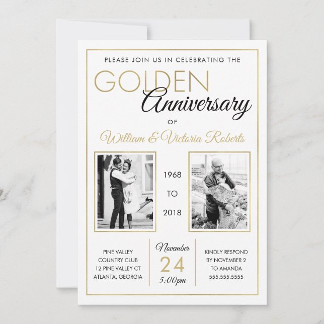 Party Einladung zum 50. Jubiläum, Imitate Gold (Vorderseite)