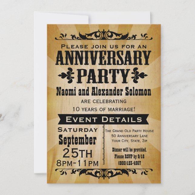 Party Einladung zum Vintagen Länderjubiläum (Vorderseite)