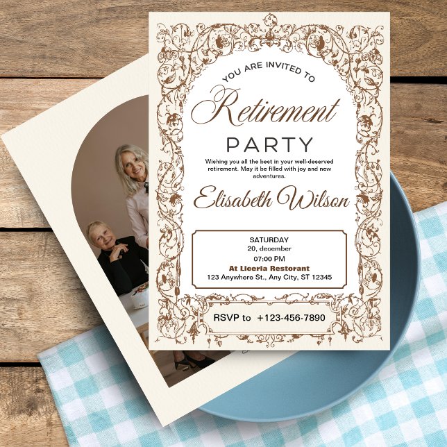 Party Einladung zur Altersversorgung mit Foto: Ele (Retirement Party Invitation with Photo: Elegant, Simple, and Classic)