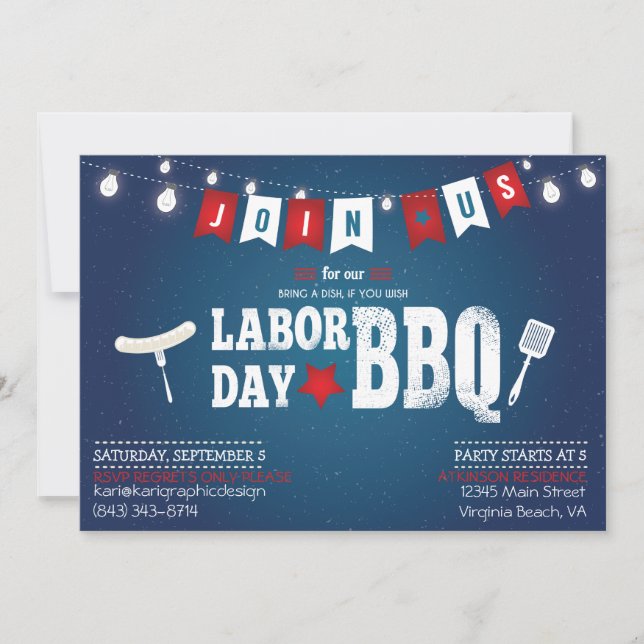 Party Einladung zur GRILLEN am Arbeitstag (Vorderseite)