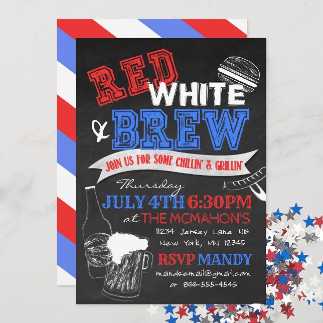 Party Einladungen aus rotem weißem Bauch (Red, White & Brew Chalkboard Invitation)