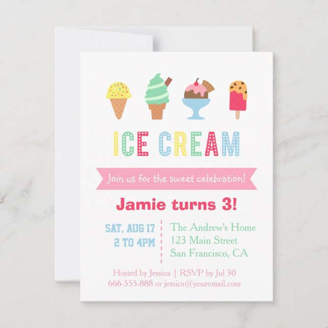 Party Einladungen aus süßem und farbigem Eis (Vorderseite)