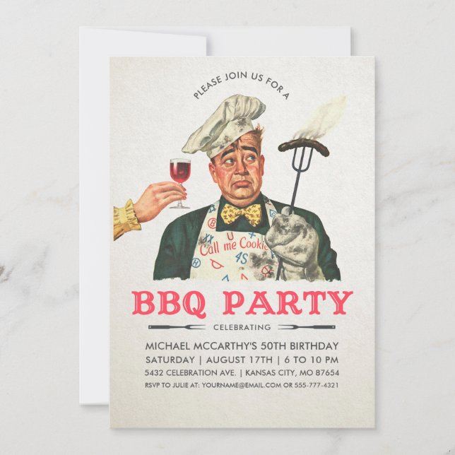 Party Einladungen der GRILLEN| Geburtstag| Vintag (Vorderseite)