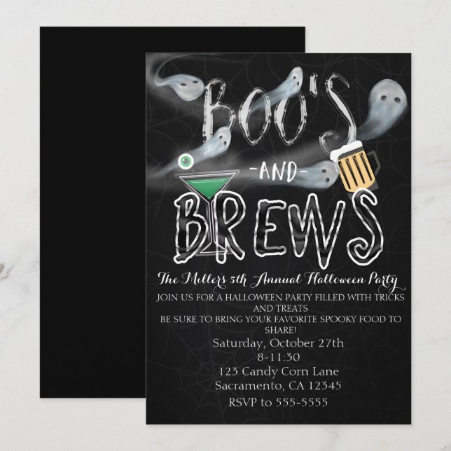 Party Einladungen für Boo & Brews Halloween (Vorne/Hinten)