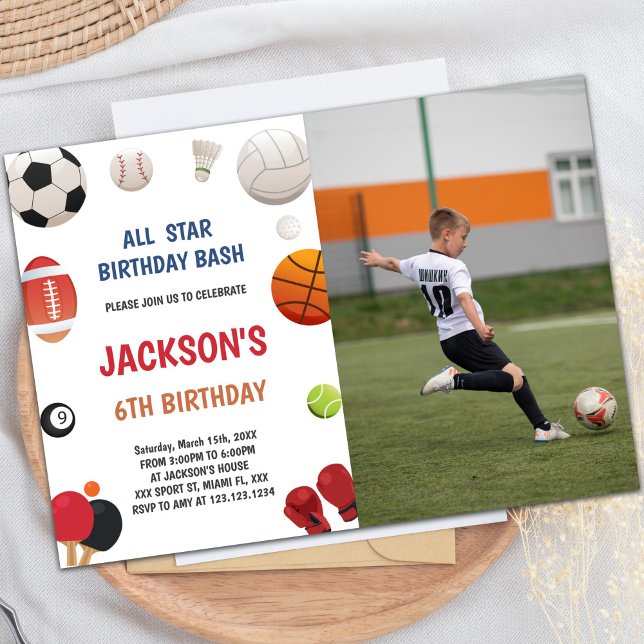 Party Einladungen für den individuellen Spaß von K (White Background Sports Invitations with photo)