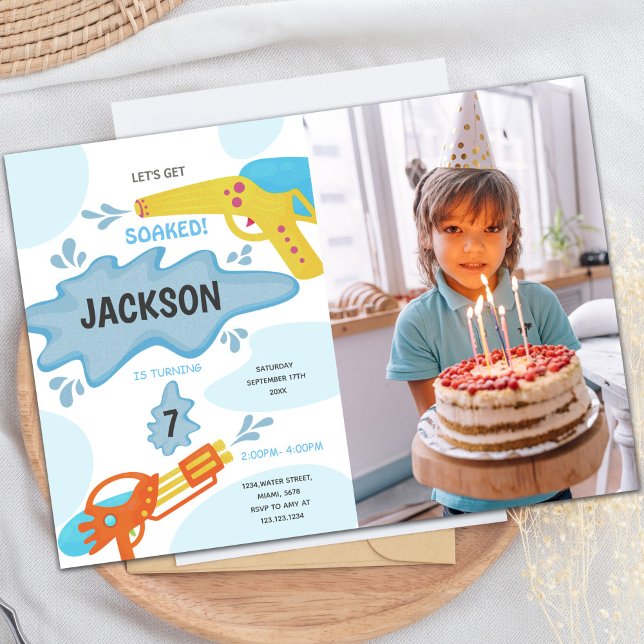 Party Einladungen für den individuellen Spaß von K (Blue Yellow Water Gun Birthday Invitations photo)