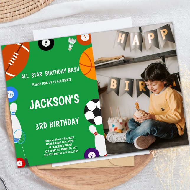 Party Einladungen für den individuellen Spaß von K (Green Sports Birthday Invitations with photo)