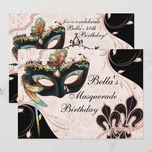 Party Einladungen für die venezianische Maskerade (Vorne/Hinten)