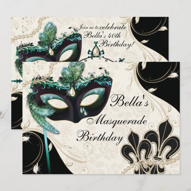 Party Einladungen für die venezianische Maskerade (Vorne/Hinten)
