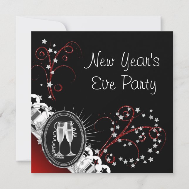 Party Einladungen für Red Black Silvester (Vorderseite)