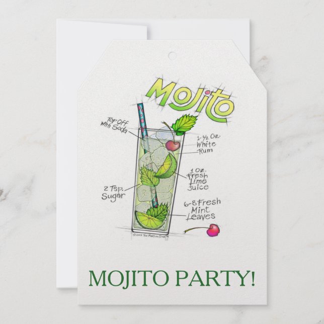 PARTY EINLADUNGEN - MOJITO REZEPT-COCKTAIL-KUNST (Vorderseite)