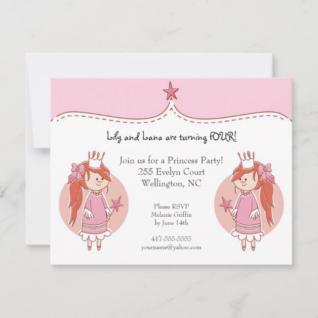 Party Einladungen Prinzessin-Twins Birthday (Vorderseite)