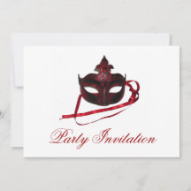 Party Einladungen - Rote Maske "Masquerade"