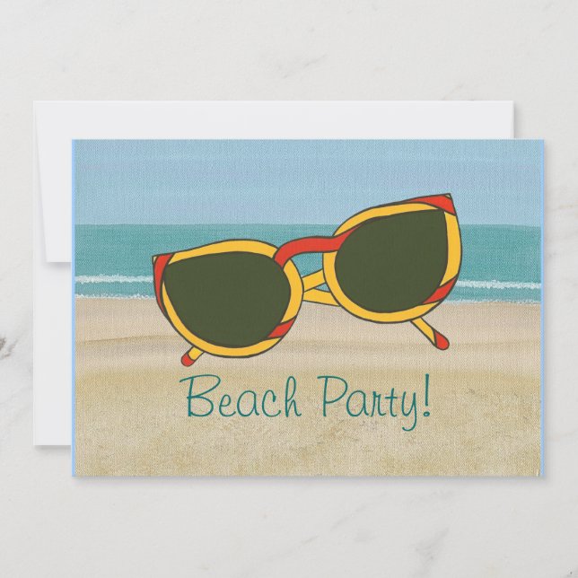 Party Einladungen, Sand, Ozean und Sonnenbrille Einladung (Vorderseite)