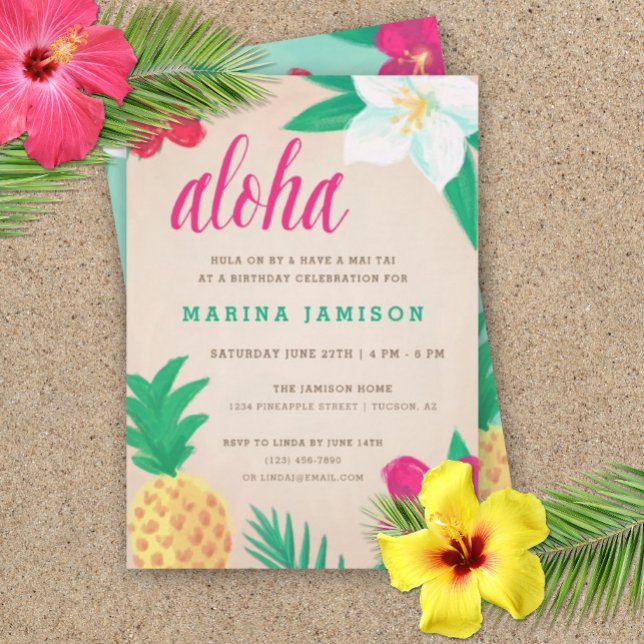 Party Einladungen Tropical Hawaiian Luau (aloha birthday party luau invitation)
