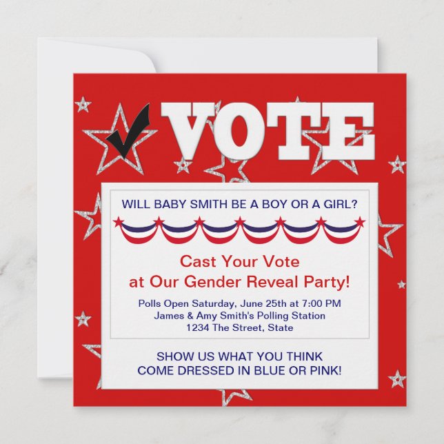 Party Einladungen von Red White Blue Gender (Vorderseite)