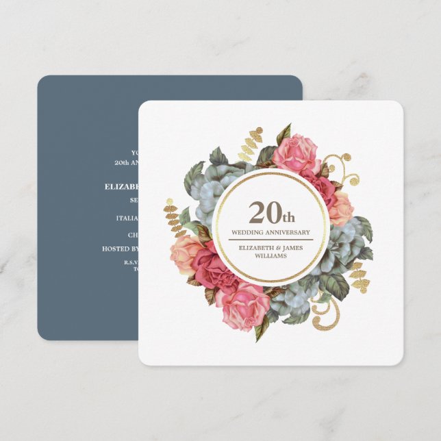 Party Einladungen zum 20. Hochzeitstag (Vorne/Hinten)