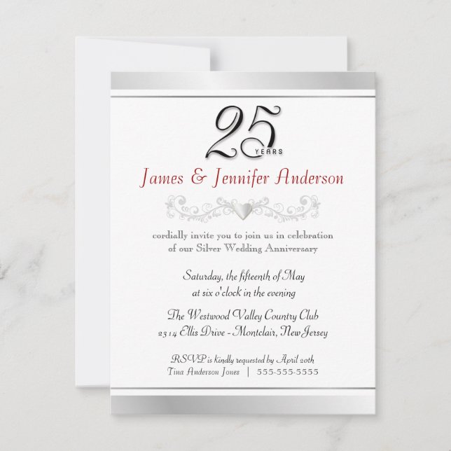Party Einladungen zum 25. Hochzeitstag (Vorderseite)