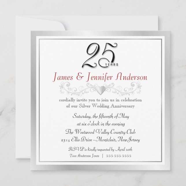 Party Einladungen zum 25. Hochzeitstag (Vorderseite)