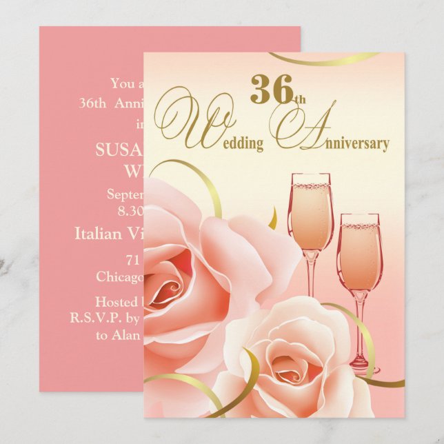 Party Einladungen zum 36. Hochzeitstag (Vorne/Hinten)