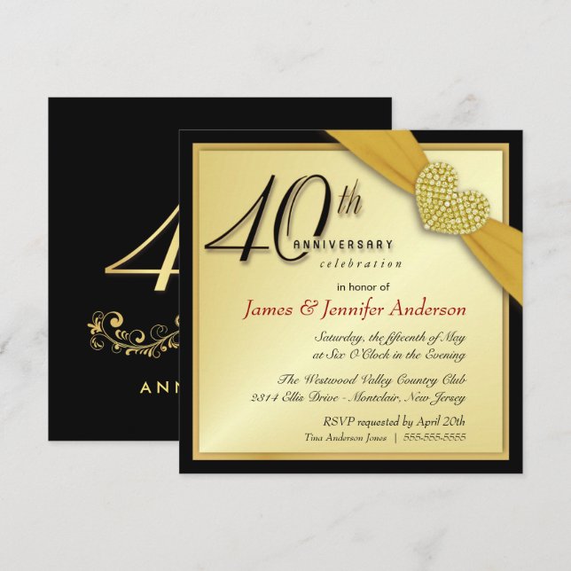 Party Einladungen zum 40. Jahrestag - Gold (Vorne/Hinten)