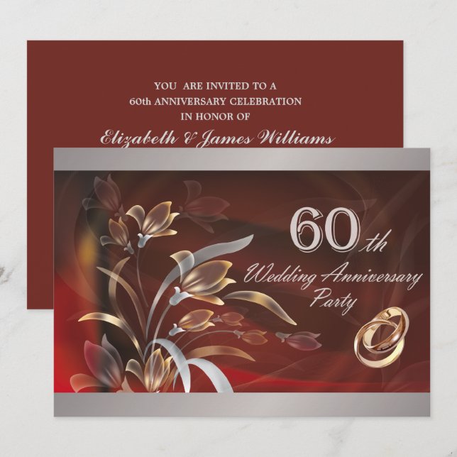 Party Einladungen zum 60. Hochzeitstag (Vorne/Hinten)