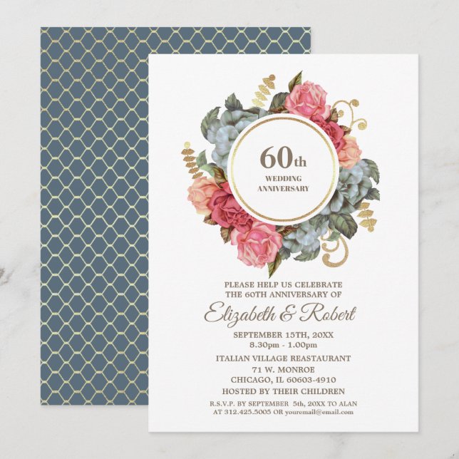 Party Einladungen zum 60. Hochzeitstag (Vorne/Hinten)