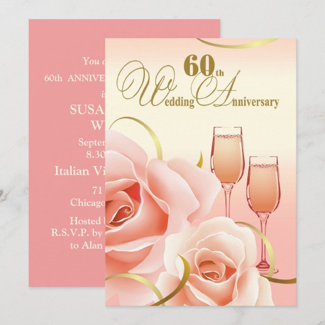 Party Einladungen zum 60. Hochzeitstag (Vorne/Hinten)