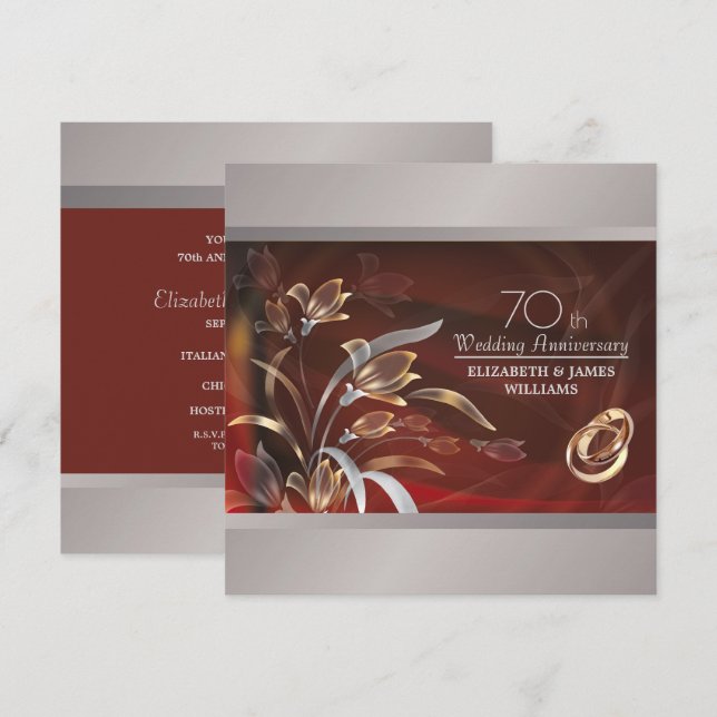 Party Einladungen zum 70. Hochzeitstag (Vorne/Hinten)