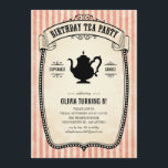 Party Einladungen zum Geburtstag Tee<br><div class="desc">Die Party Einladungen haben ein viktorianisches Vintages Design mit einem weichen,  rosa gestreiften Hintergrund.</div>