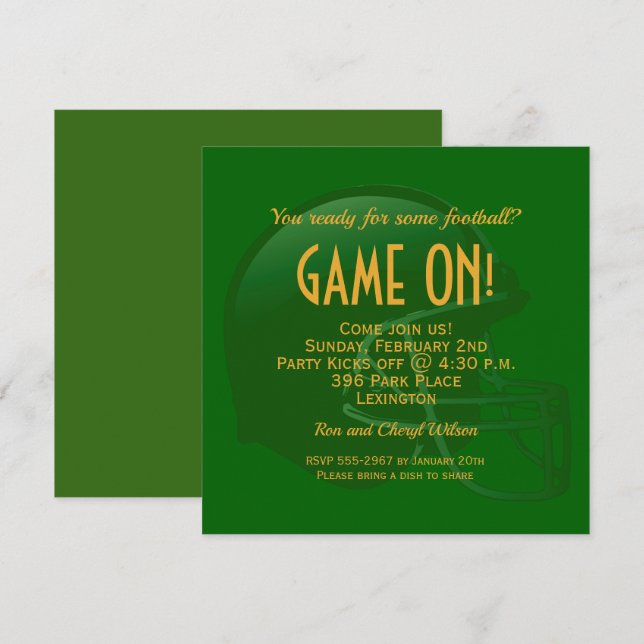 Party Einladungen zum Green Game Day Football Helm (Vorne/Hinten)