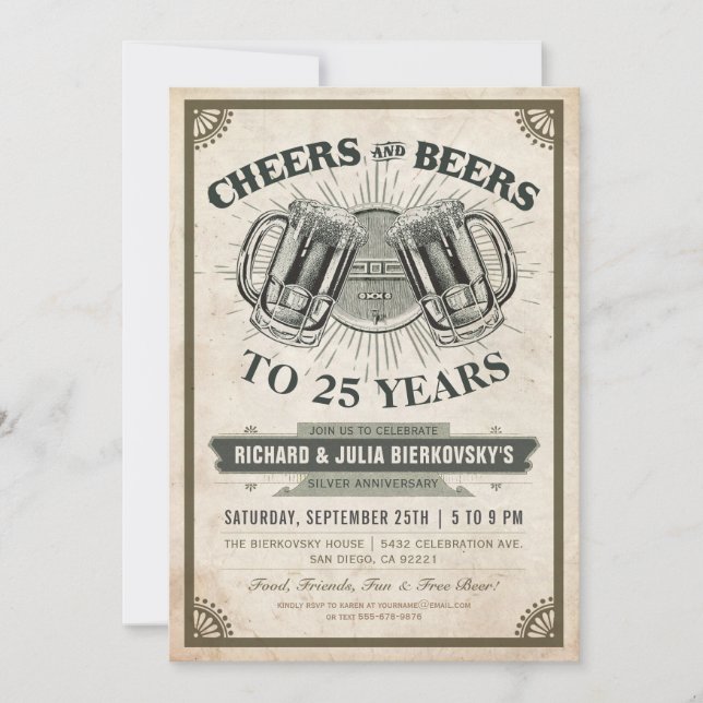 Party Einladungen zum Jahrestag | Cheers & Beers (Vorderseite)