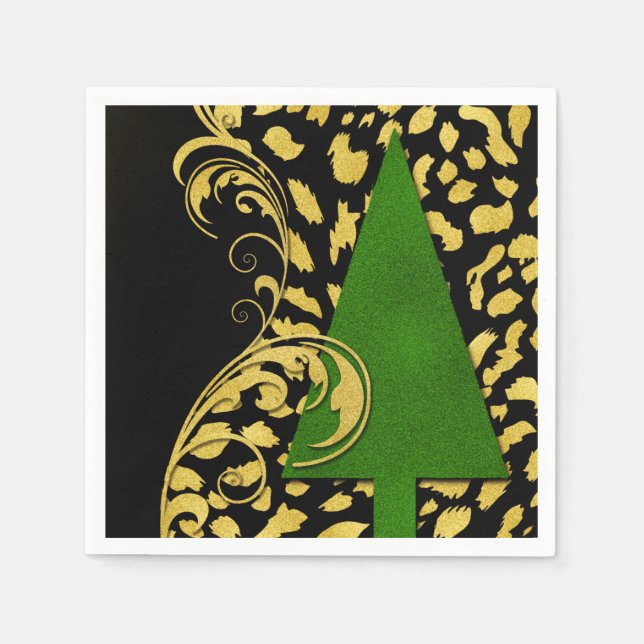Party-Elegante in Gold Schwarz und Grün Serviette (Vorderseite)