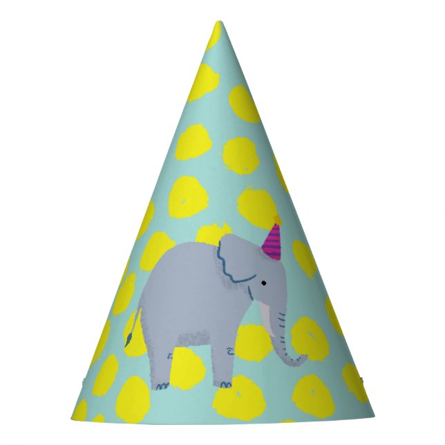 Party Elephant Gelbe Punkte auf Aqua Partyhütchen (Vorderseite)