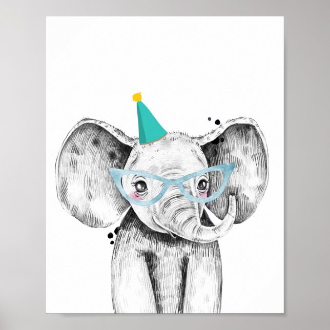 Party Elephant Wild Safari Animals Birthday Decor Poster (Vorne)