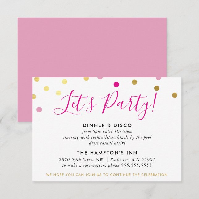 PARTY EMPFANG INFO glam conetti Spot Gold pink Einladung (Vorne/Hinten)