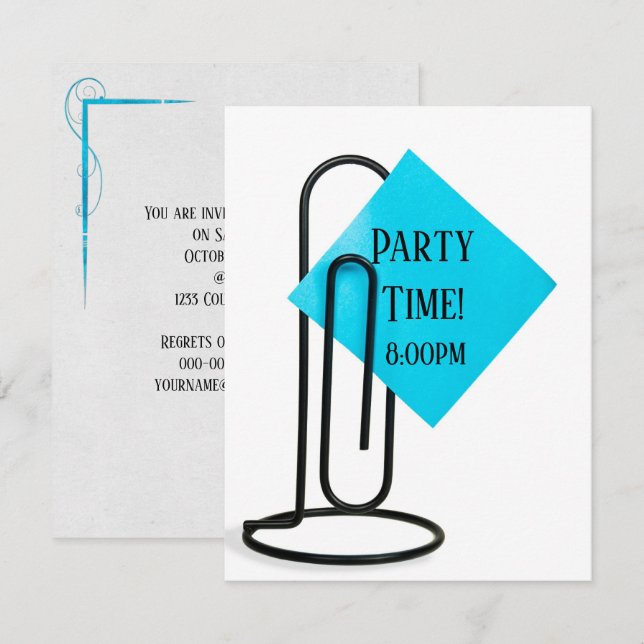 Party-Erinnerung auf schwarzen Clip Einladung (Vorne/Hinten)