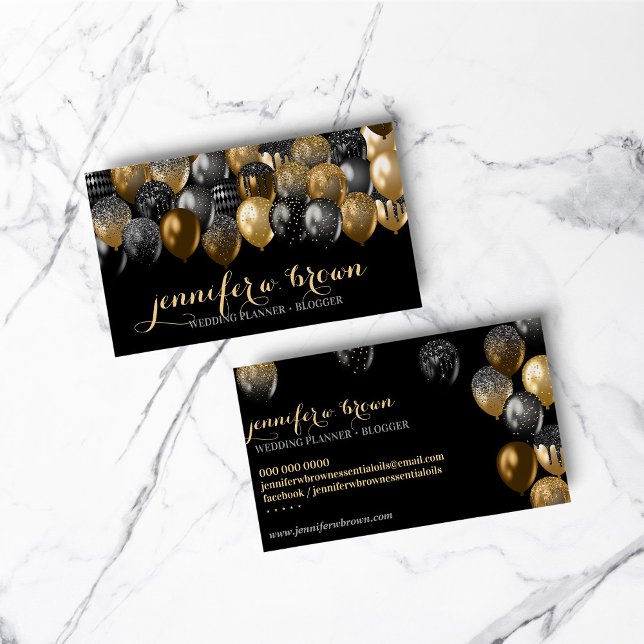 Party Event Organisation Gold Schwarzer Ballon Visitenkarte (Party Event Organisation Gold Black Balloon Business Card)