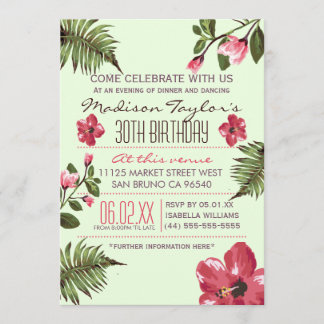 Party Exotic Hibiskus & Tropical Palm Blätter Einladung